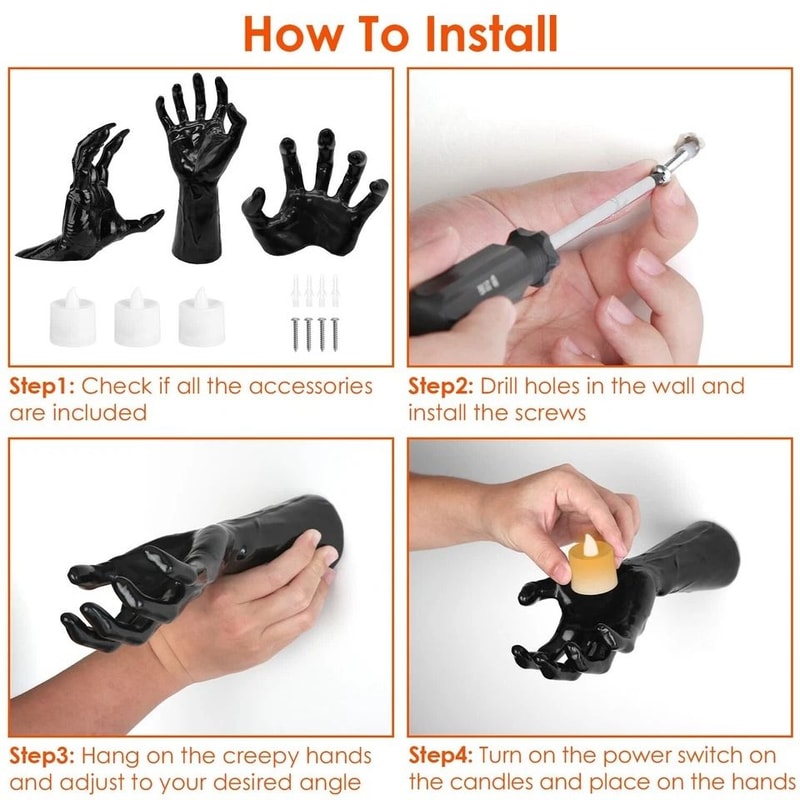 Halloween Creepy Reaching Hands Lighted Candles Hand Prop For Haunted Party Decorations Eerie Wall 8