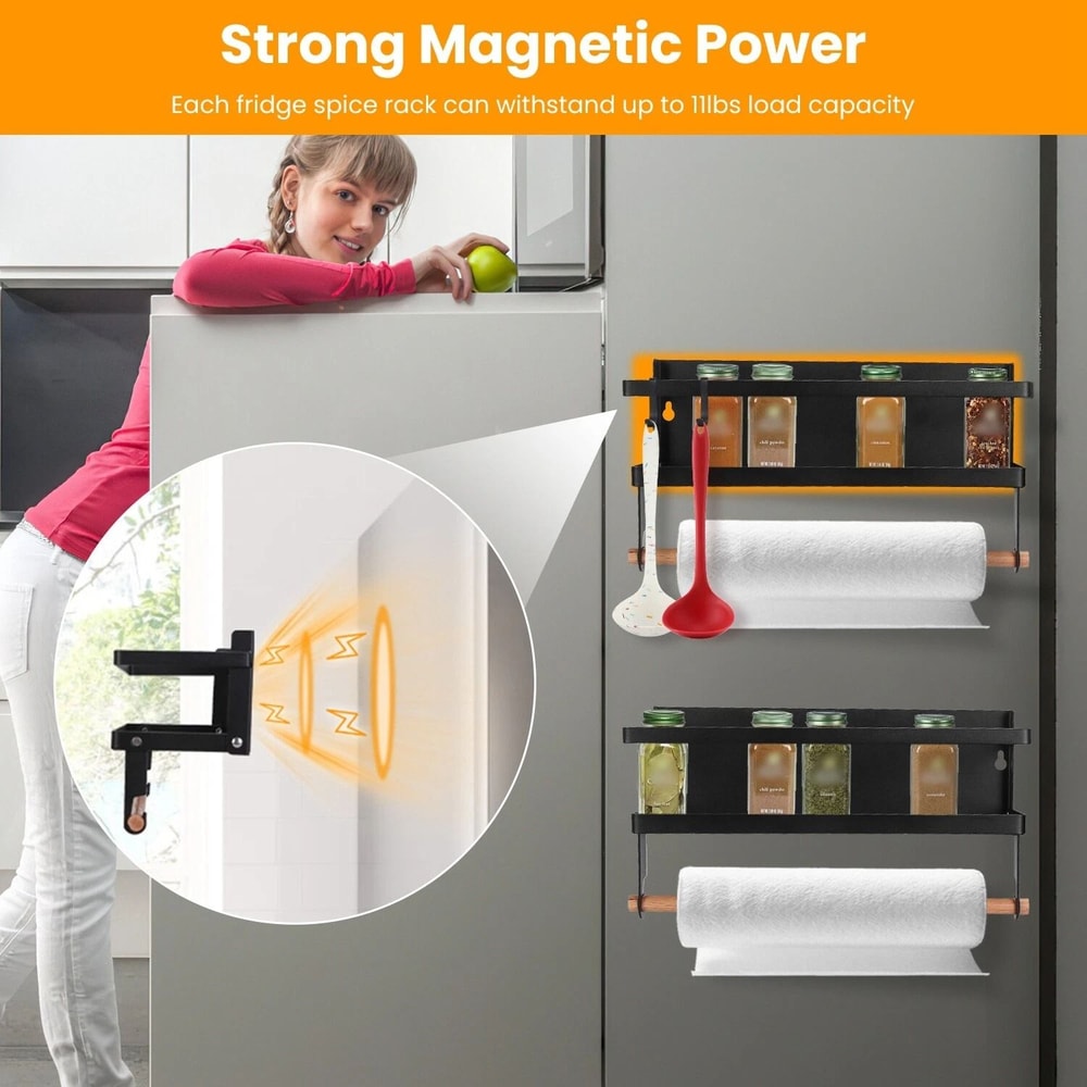 Magnetic Spice Racks For Kitchen Fridge Organizer Magnet Holder Tray Refrigerator Wall Storage For 9