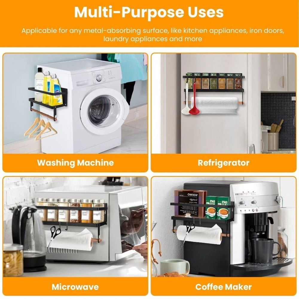 Magnetic Spice Racks For Kitchen Fridge Organizer Magnet Holder Tray Refrigerator Wall Storage For 4