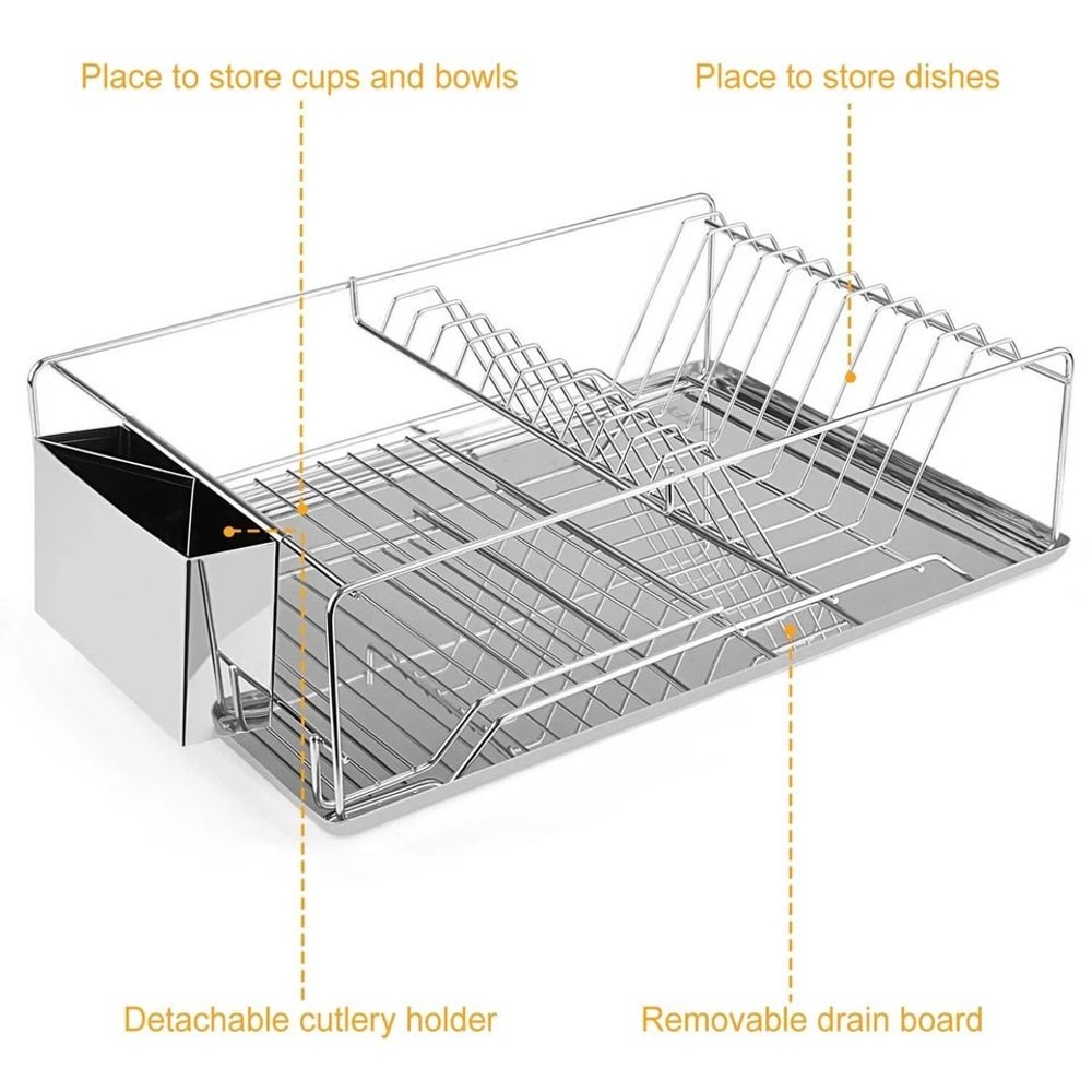 Kitchen Stainless Steel Dish Drying Rack Drainer Organizer With Cutlery Holder Durable And SpaceSav 3