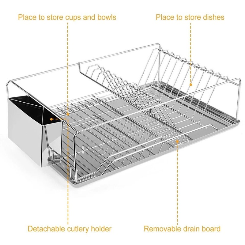 Kitchen Stainless Steel Dish Drying Rack Drainer Organizer With Cutlery Holder Durable And SpaceSav 3