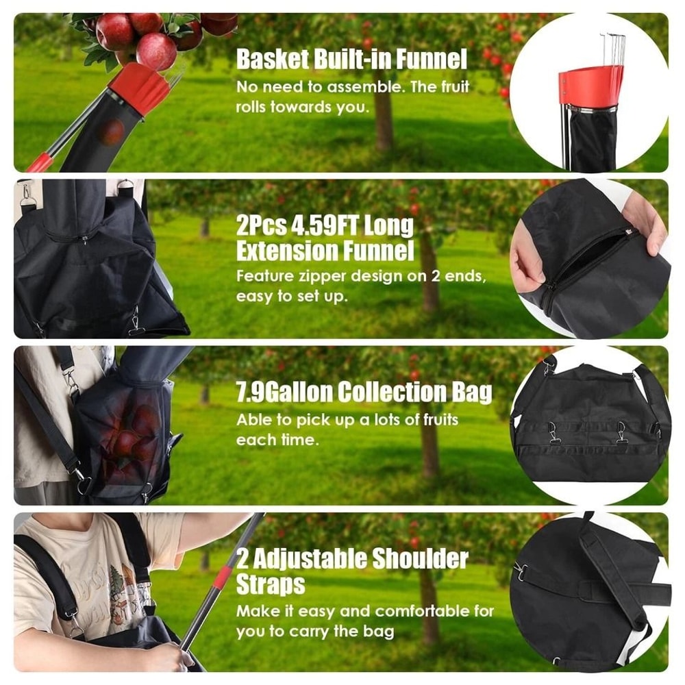 Fruit Picking Tool Adjustable Mango Lemon Apple Picker With Harvest Bag For Easy High Reach Collect 5