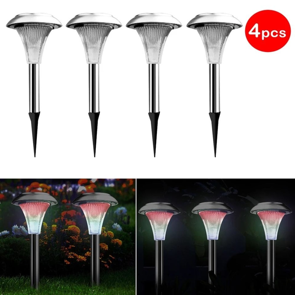 Outdoor Solar Garden Lights Color Changing LED Stainless Steel Lamps For Lawn Patio Waterproof Ener 1