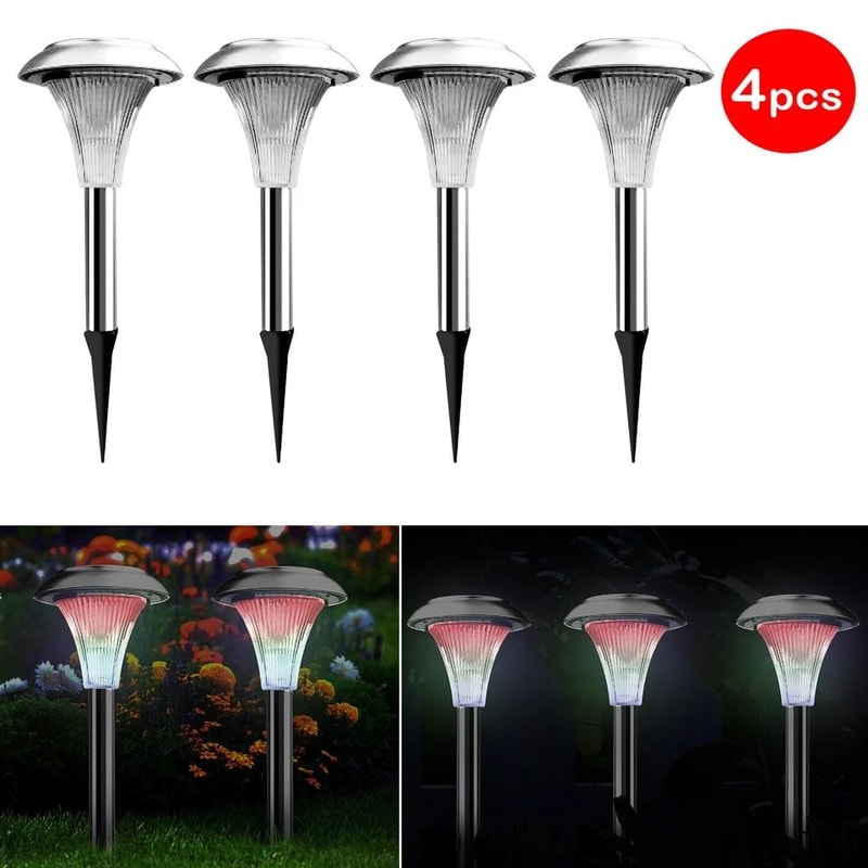 Outdoor Solar Garden Lights Color Changing LED Stainless Steel Lamps For Lawn Patio Waterproof Ener 1