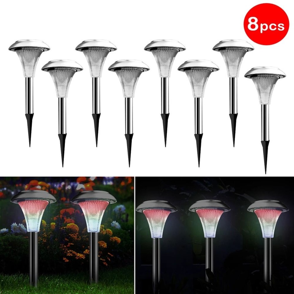 Outdoor Solar Garden Lights Color Changing LED Stainless Steel Lamps For Lawn Patio Waterproof Ener 2