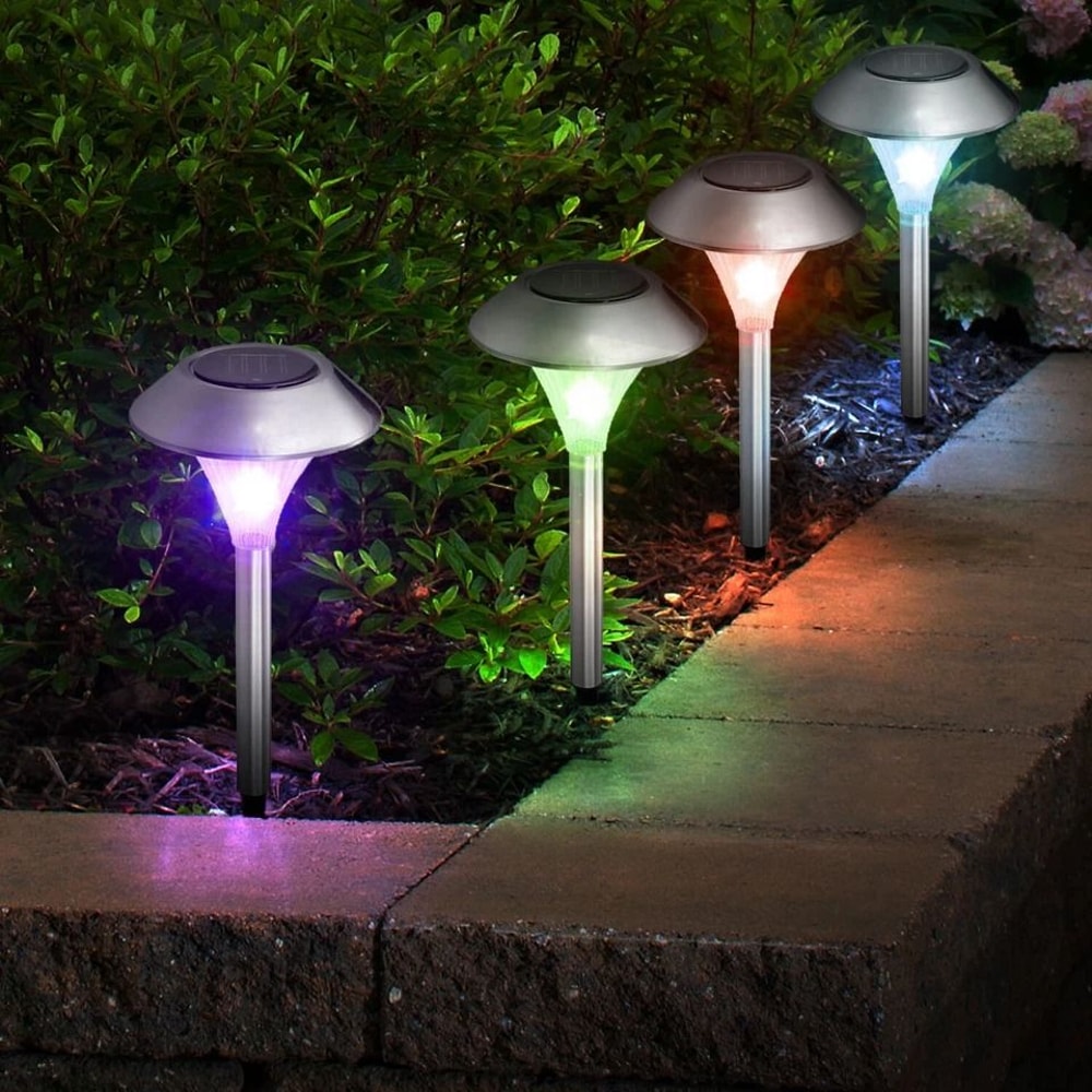 Outdoor Solar Garden Lights Color Changing LED Stainless Steel Lamps For Lawn Patio Waterproof Ener 12