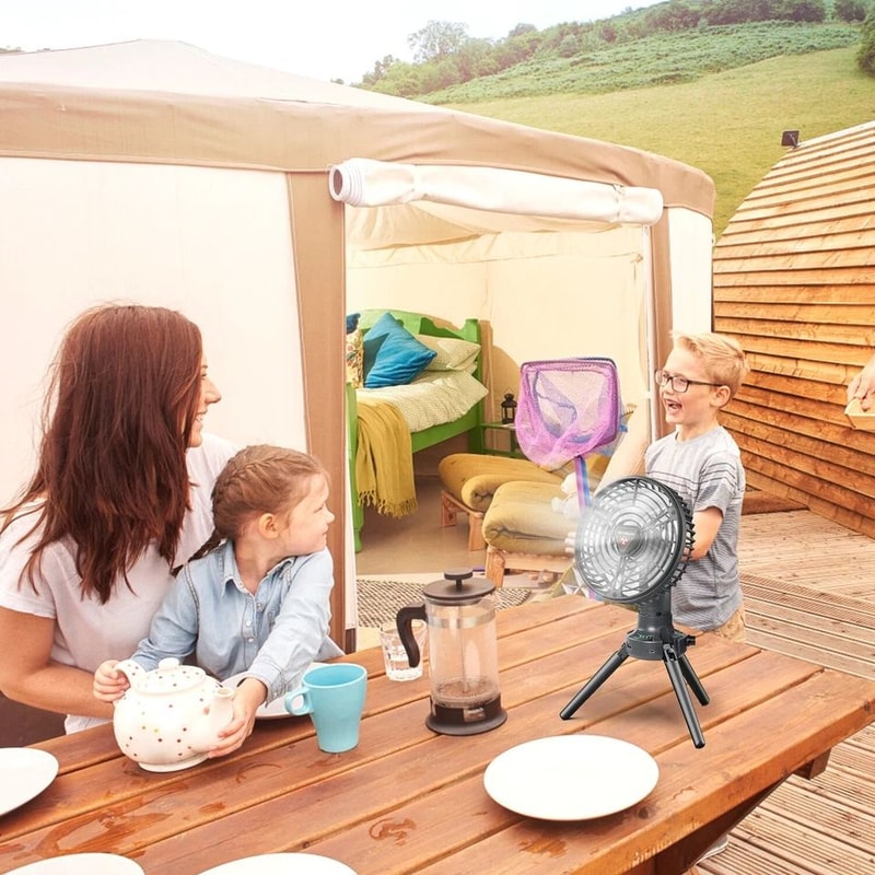 Portable Foldable Camping Tripod Fan Brightness LED Light Hanging Hook Adjustable Angles 12