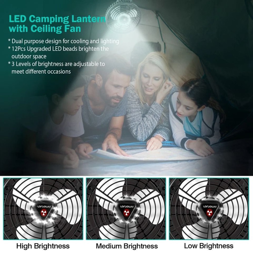 Portable Foldable Camping Tripod Fan Brightness LED Light Hanging Hook Adjustable Angles 6