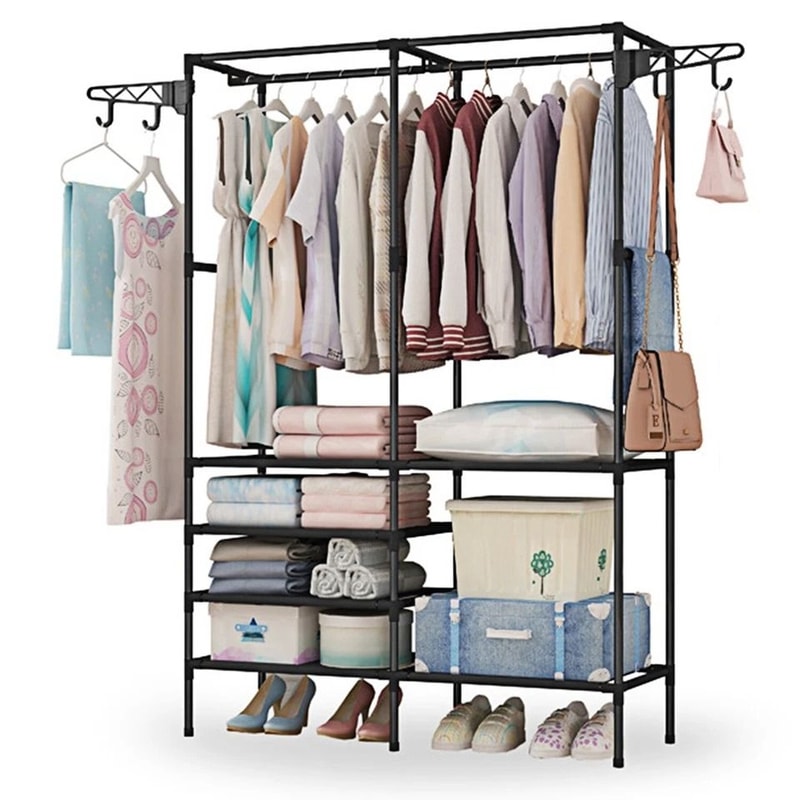 Wardrobe Organizer Shoe Rack Heavy Duty Garment Rack Closet Storage System Rotatable Hooks Adjustab 5