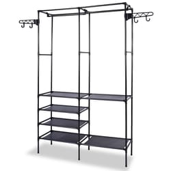 wardrobe organizer shoe rack, heavy duty garment rack, closet storage system, rotatable hooks, adjustable hanging rods