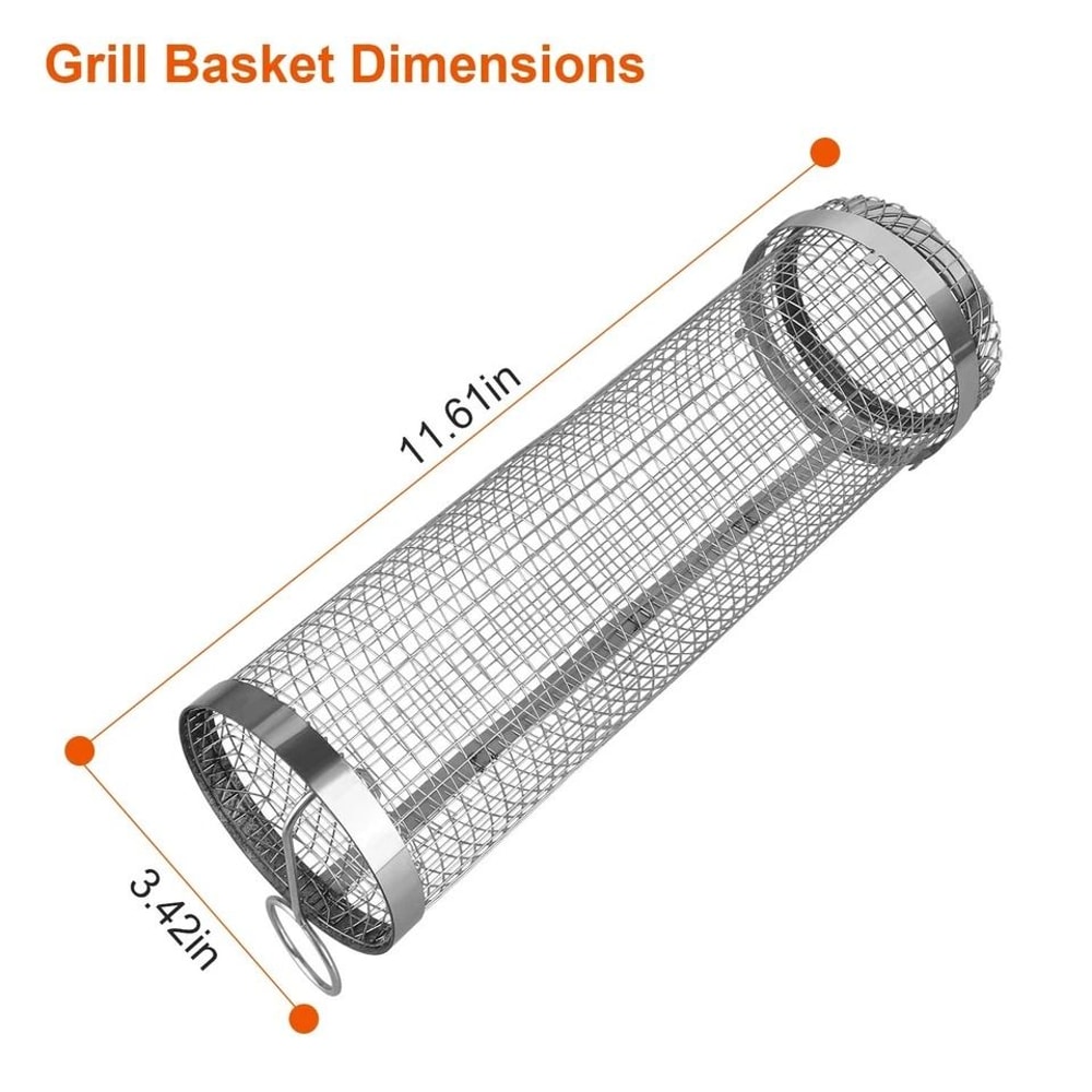 Stainless Steel Round Rolling Grill Basket Set For Outdoor BBQ Camping Grilling Perfect For French 2
