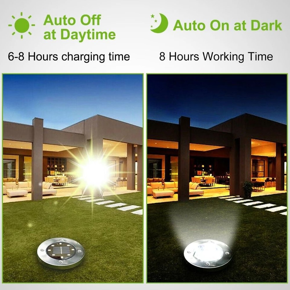 Solar Powered Ground Lights LED Solar Disk Lights Waterproof Outdoor Pathway Lamps For Garden Decor 2
