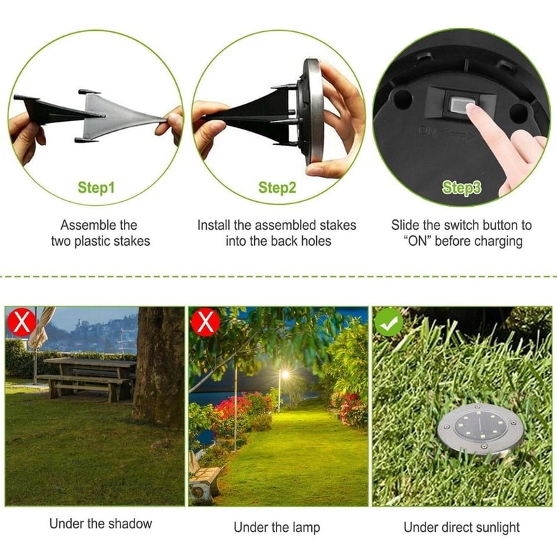 Solar Powered Ground Lights LED Solar Disk Lights Waterproof Outdoor Pathway Lamps For Garden Decor 3