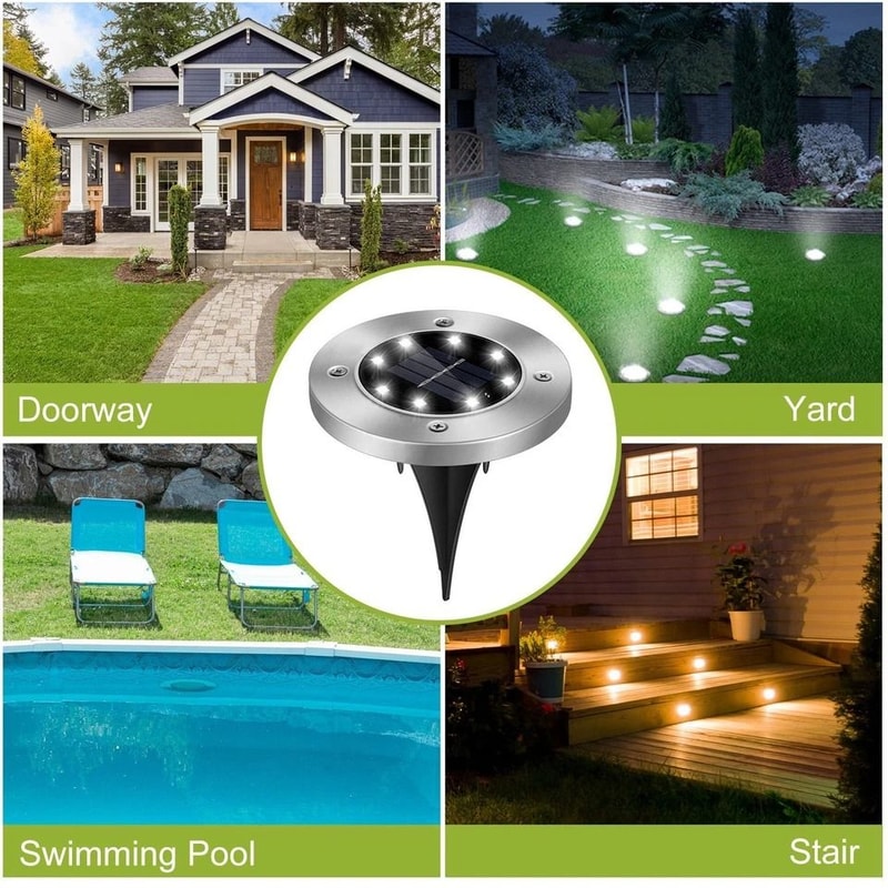 Solar Powered Ground Lights LED Solar Disk Lights Waterproof Outdoor Pathway Lamps For Garden Decor 8