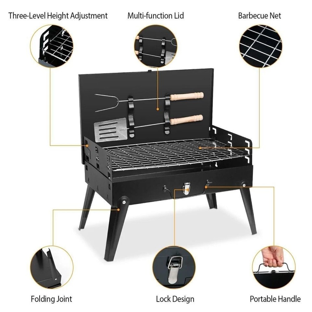 Portable BBQ Grill Folding Charcoal Barbecue With Adjustable Heights Compact BBQ Grill Shelf 1