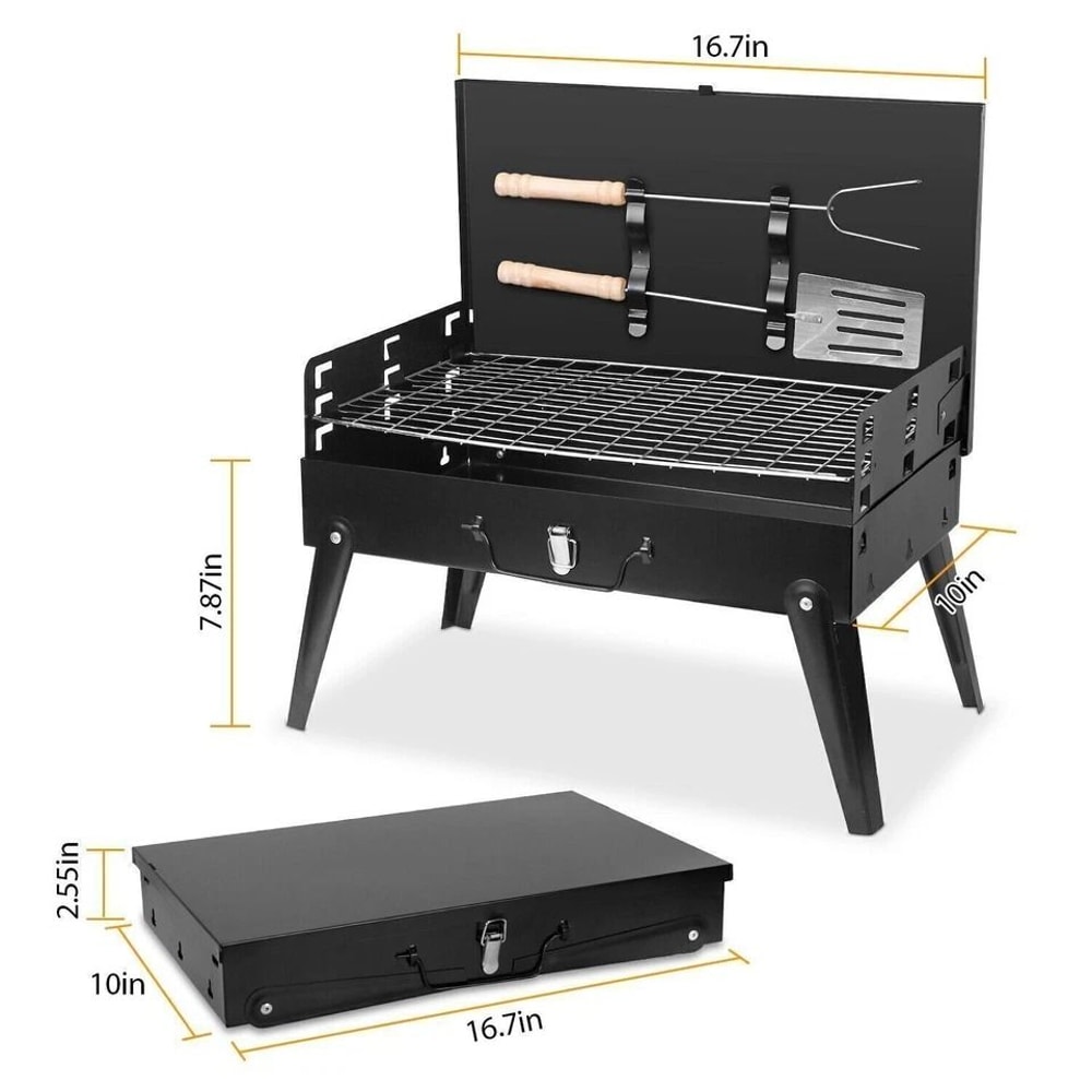 Portable BBQ Grill Folding Charcoal Barbecue With Adjustable Heights Compact BBQ Grill Shelf 2