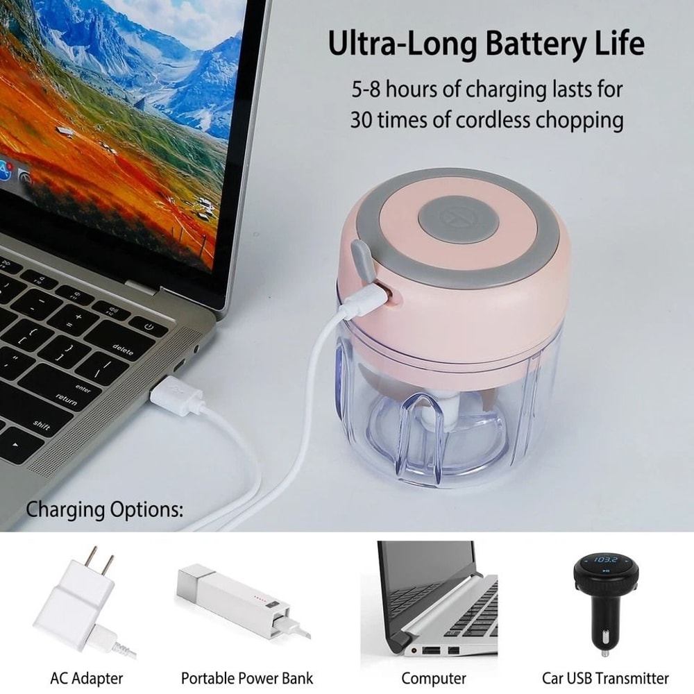 USB Rechargeable Electric Garlic Chopper Onion Meat Grinder Mincer Blender Mixer For Easy Food Prep 8