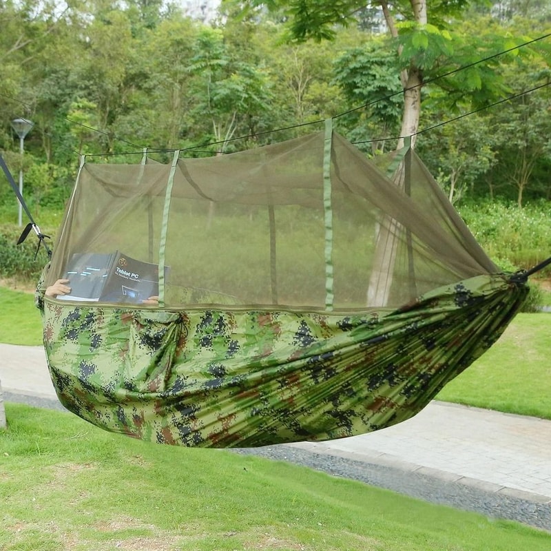 LoadBearing Outdoor Hammock Nylon Hanging Swing For Camping Bed With Mosquito Net 0