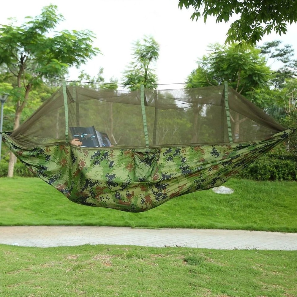 LoadBearing Outdoor Hammock Nylon Hanging Swing For Camping Bed With Mosquito Net 11