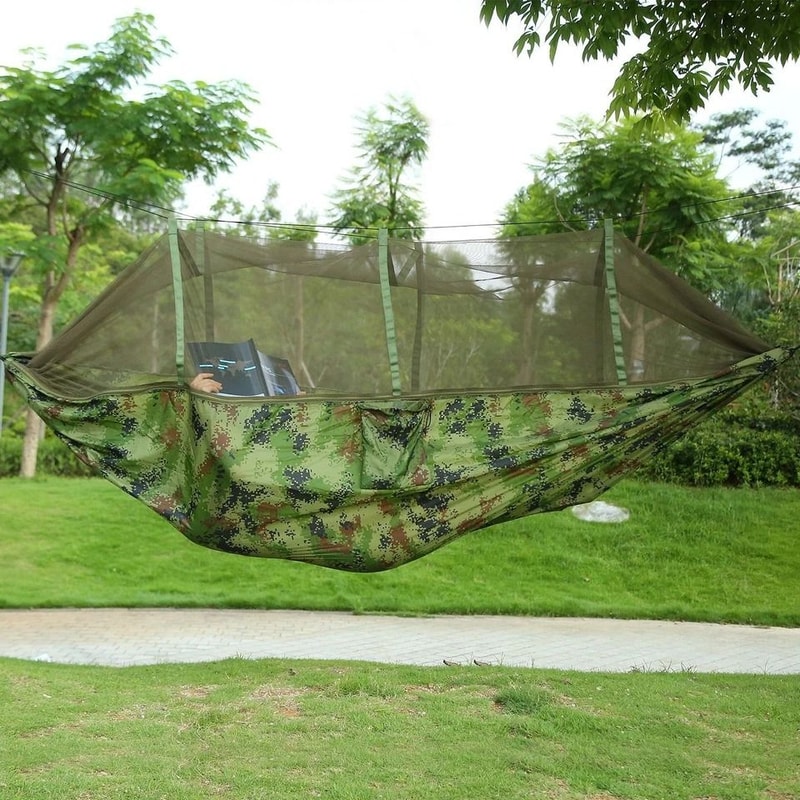 LoadBearing Outdoor Hammock Nylon Hanging Swing For Camping Bed With Mosquito Net 11
