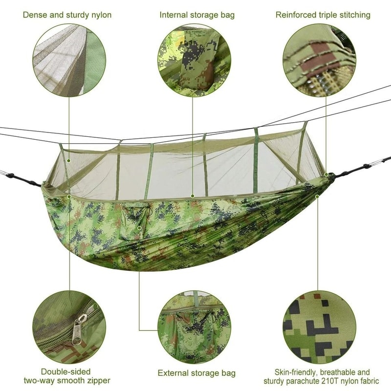 LoadBearing Outdoor Hammock Nylon Hanging Swing For Camping Bed With Mosquito Net 5