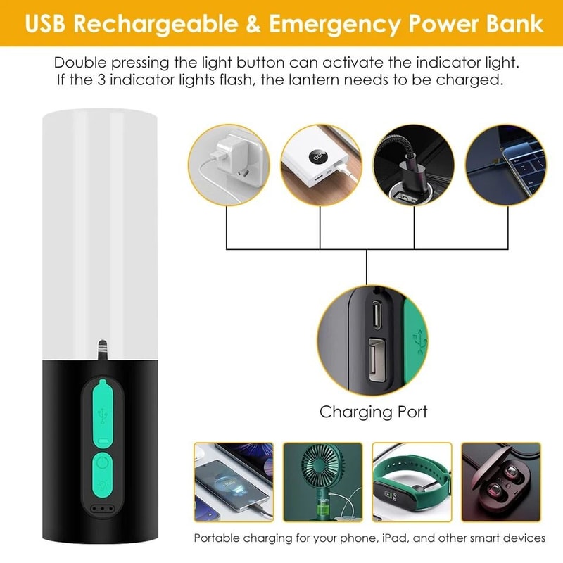 USB Rechargeable LED Flashlight Camping Tent Light Portable Lantern Lamp String Light For Outdoor A 11