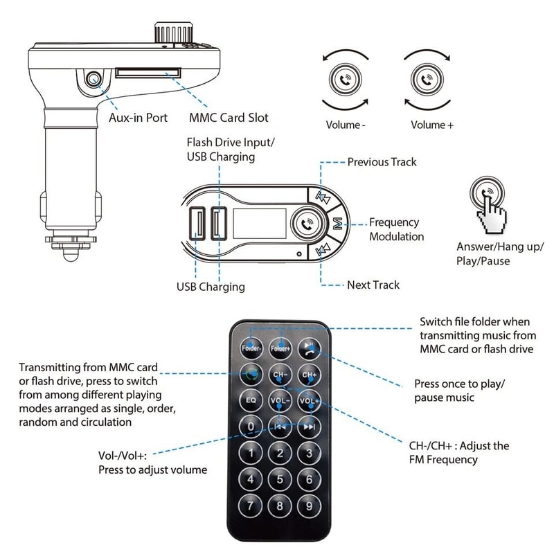 Wireless Car FM Transmitter MP3 Player Radio Adapter Kit Fast Charging LCD Remote Control HandsFree 2