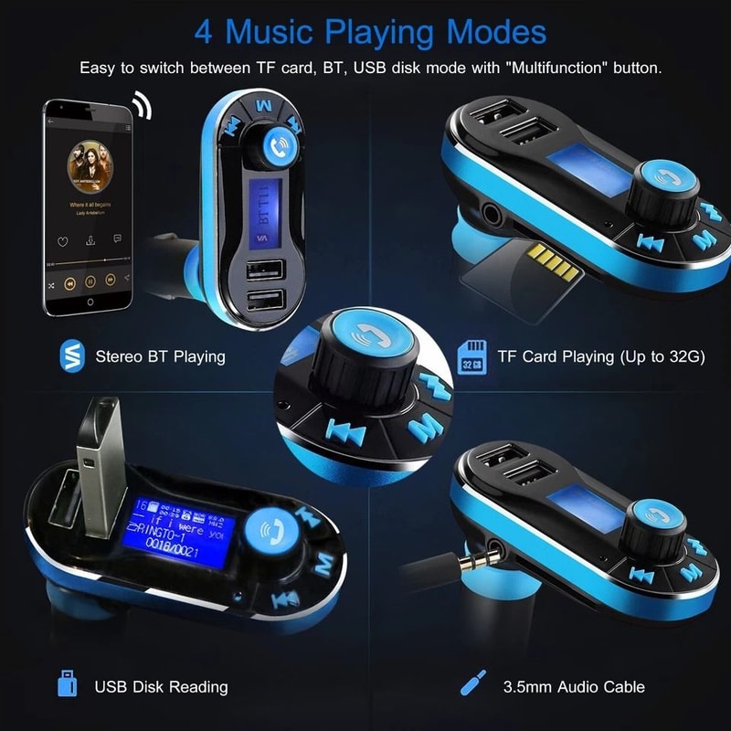 Wireless Car FM Transmitter MP3 Player Radio Adapter Kit Fast Charging LCD Remote Control HandsFree 7