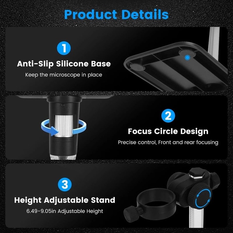 Digital Microscope LCD Magnification Adjustable LED Lights Photo Video Magnifier 7