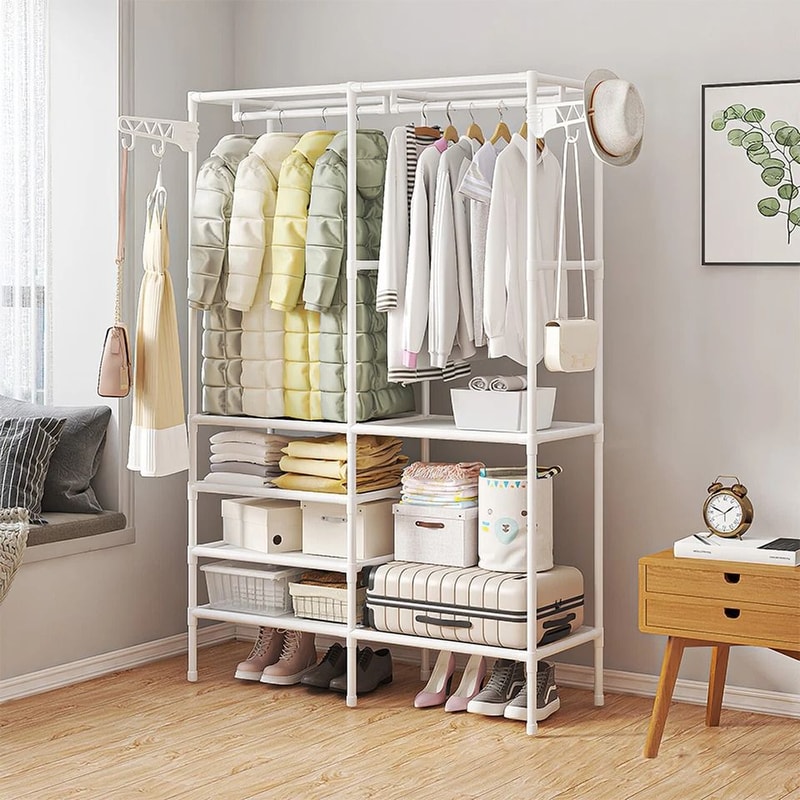 Clothing Garment Rack Metal Clothes Organizer Closet Storage Shelf For Shoes Pillows And Coats In B 10