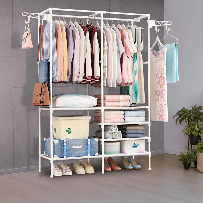 Clothing Garment Rack Metal Clothes Organizer Closet Storage Shelf For Shoes Pillows And Coats In B 11