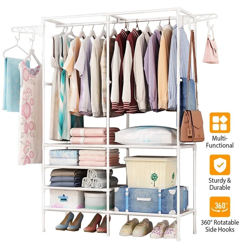 Clothing Garment Rack Metal Clothes Organizer Closet Storage Shelf For Shoes Pillows And Coats In B 2