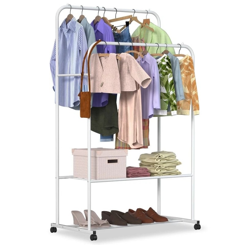 Clothing Garment Rack Metal Clothes Organizer Closet Storage Shelf For Shoes Pillows And Coats In B 1