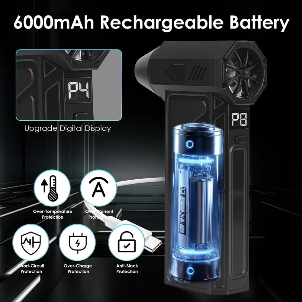 Cordless Air Blower Compressed Air Duster Vacuum Cleaner Fast Charging LED Light Tool For Cleaning 10