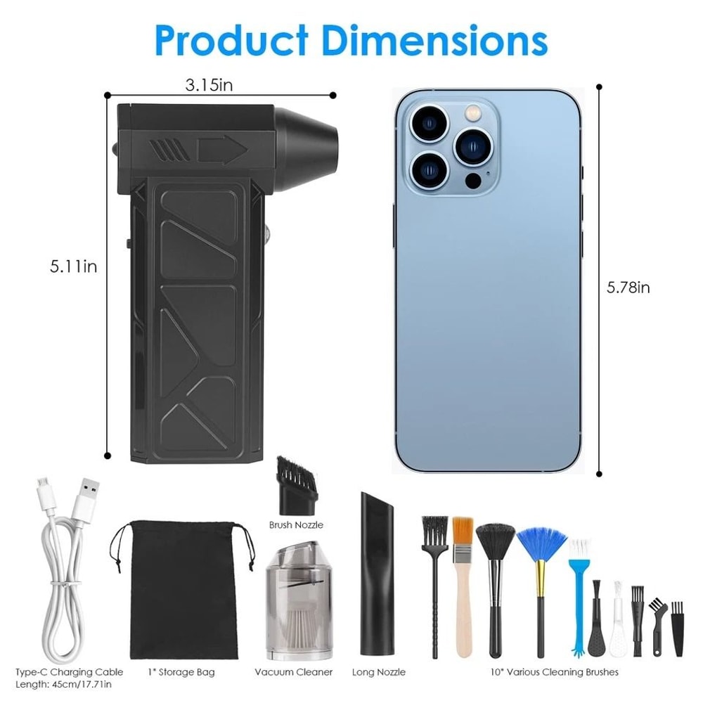 Cordless Air Blower Compressed Air Duster Vacuum Cleaner Fast Charging LED Light Tool For Cleaning 1