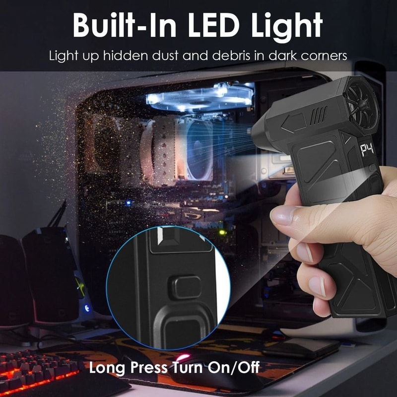 Cordless Air Blower Compressed Air Duster Vacuum Cleaner Fast Charging LED Light Tool For Cleaning 9