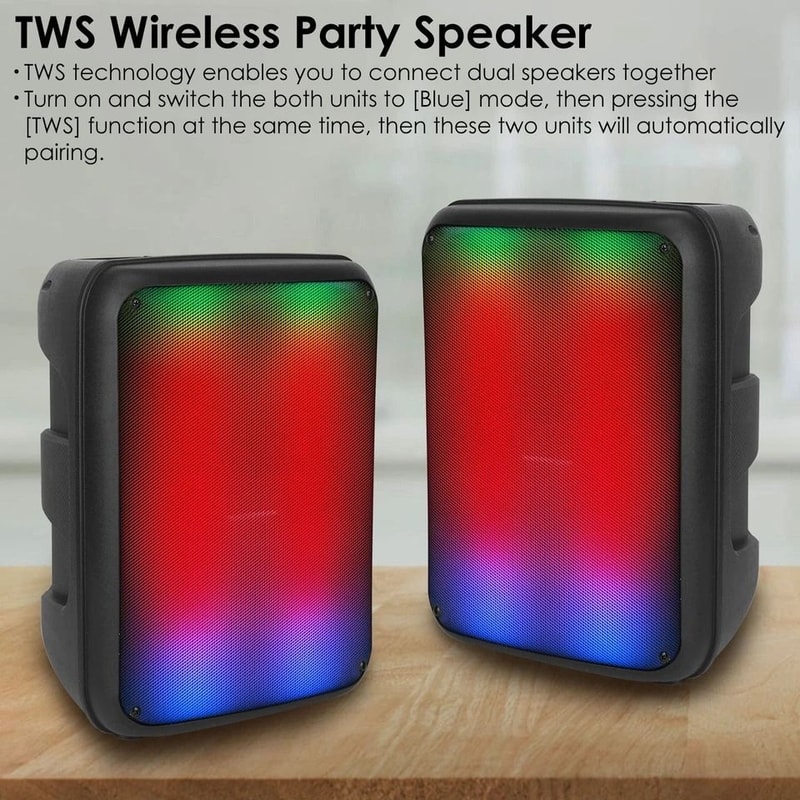Portable Wireless FM Party Speaker Colorful Lights DJ PA Sound System Mic Remote Control Karaoke 9