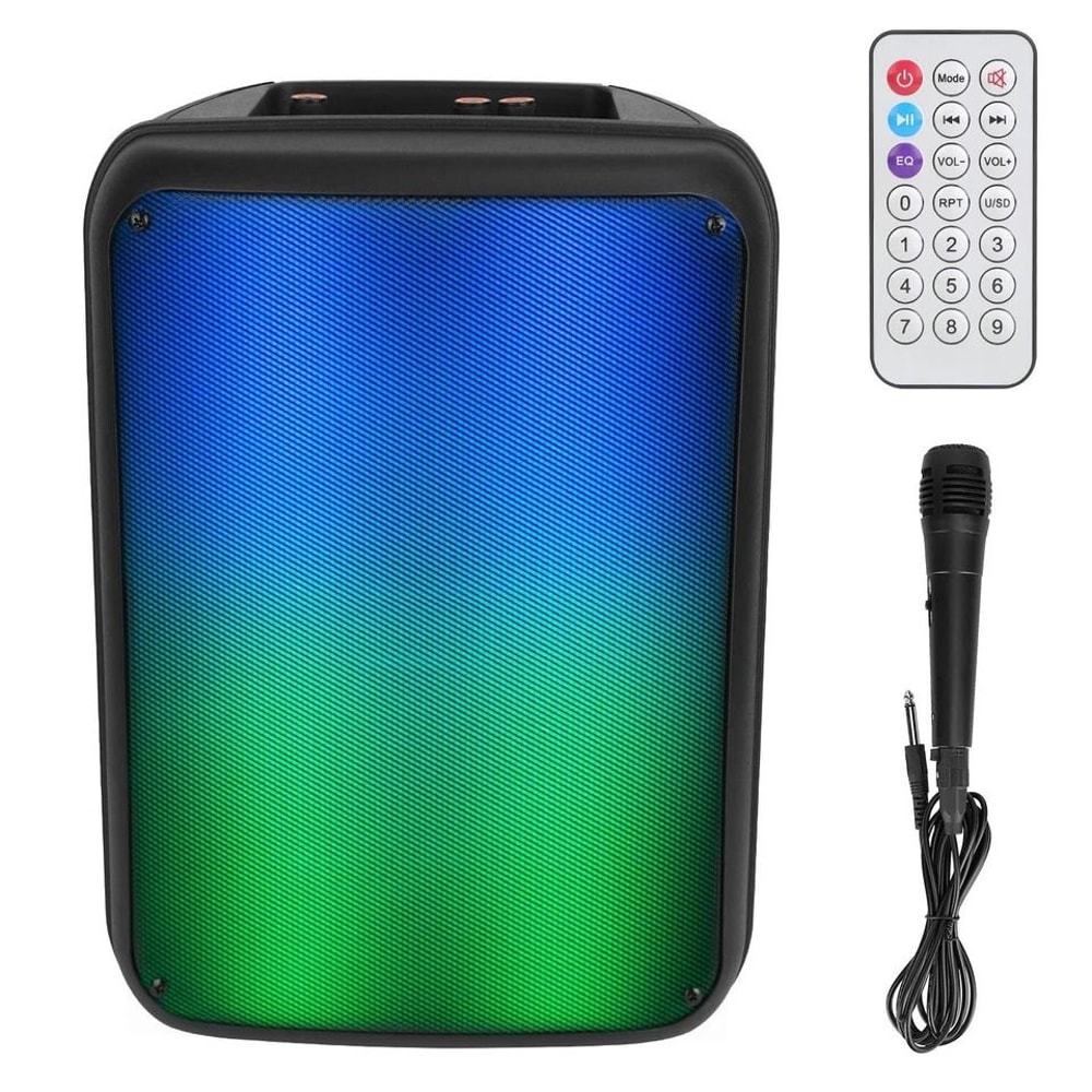 Portable Wireless FM Party Speaker Colorful Lights DJ PA Sound System Mic Remote Control Karaoke 10
