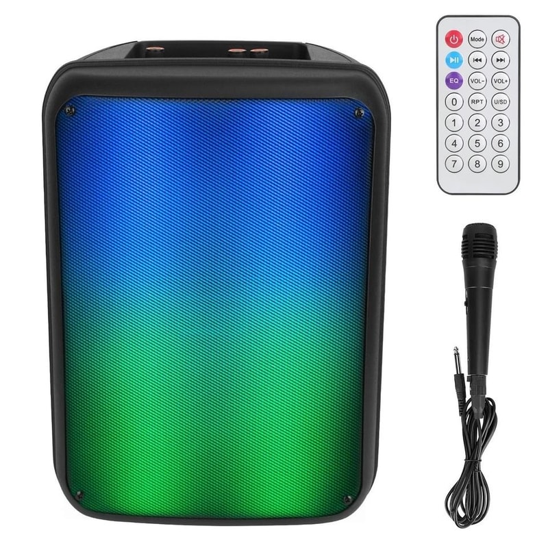 Portable Wireless FM Party Speaker Colorful Lights DJ PA Sound System Mic Remote Control Karaoke 10