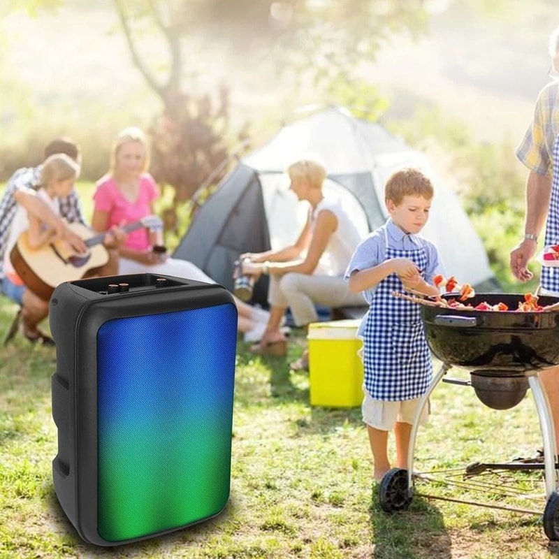 Portable Wireless FM Party Speaker Colorful Lights DJ PA Sound System Mic Remote Control Karaoke 2