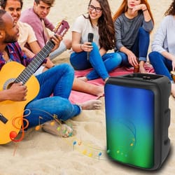 portable wireless fm party speaker, colorful lights dj pa sound system mic, remote control, karaoke
