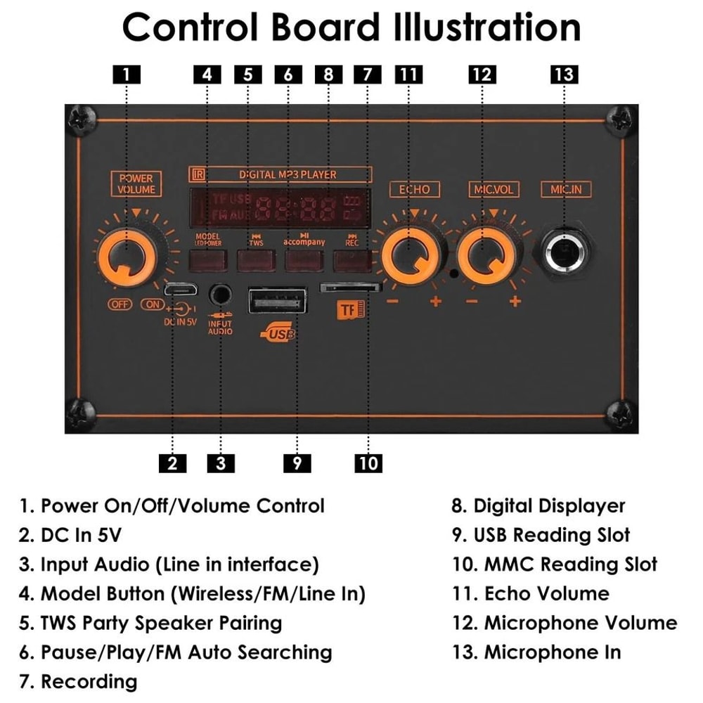 Portable Wireless FM Party Speaker Colorful Lights DJ PA Sound System Mic Remote Control Karaoke 5