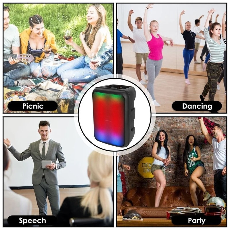 Portable Wireless FM Party Speaker Colorful Lights DJ PA Sound System Mic Remote Control Karaoke 6