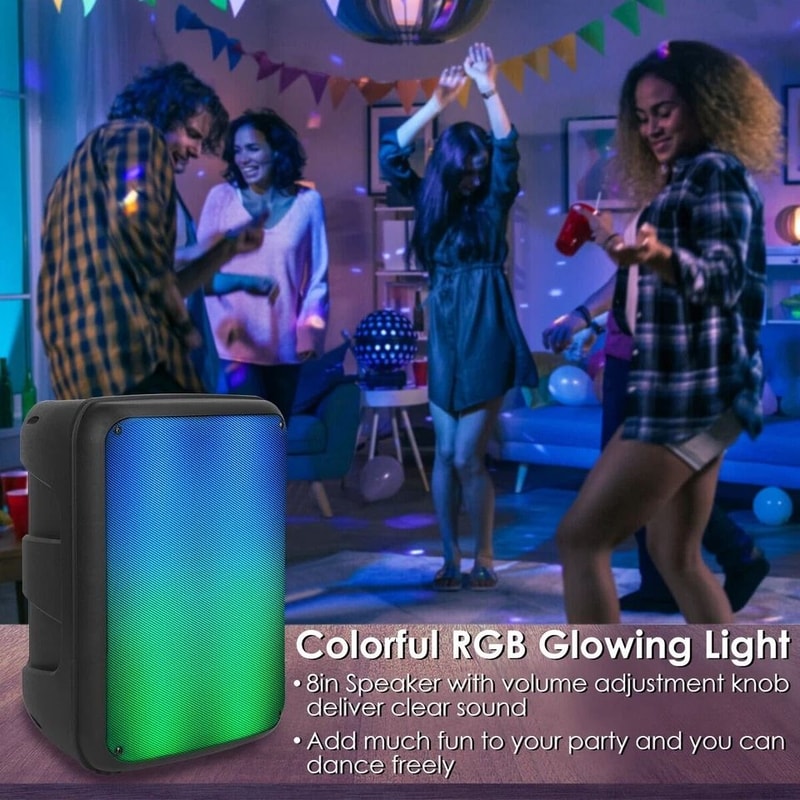 Portable Wireless FM Party Speaker Colorful Lights DJ PA Sound System Mic Remote Control Karaoke 8