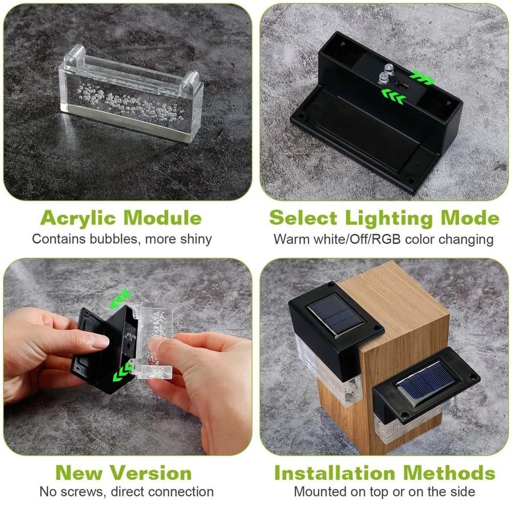 Solar Powered LED Deck Lights RGB Garden Pathway Patio Fence Lamp Waterproof Ideal For Outdoor Deco 2