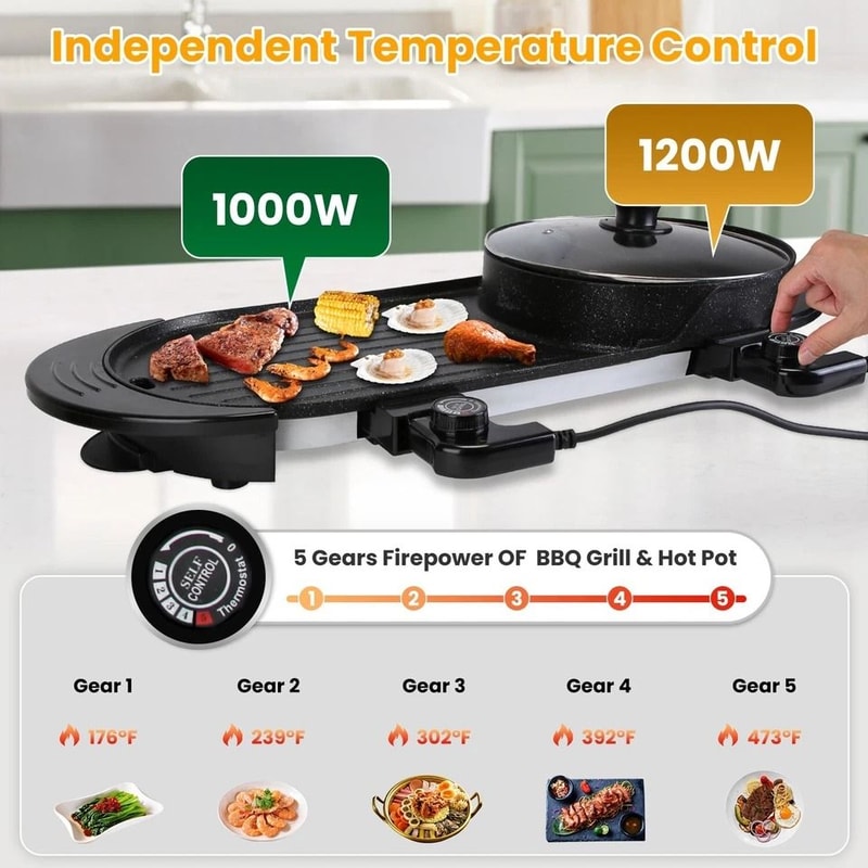 Electric Hot Pot BBQ Grill Cooker NonStick BBQ Grill For Party Camping And Indoor Cooking 8