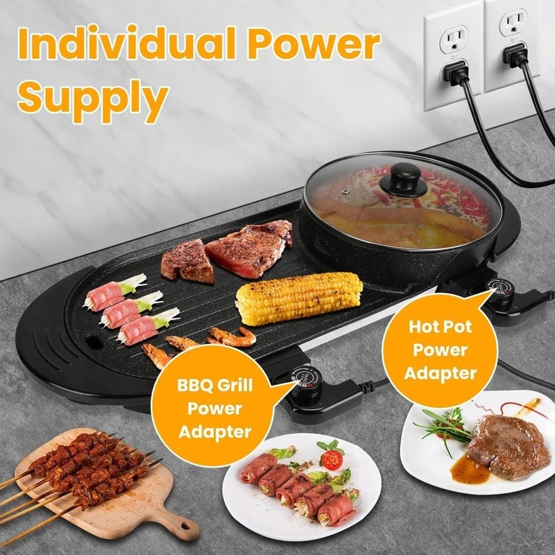 Electric Hot Pot BBQ Grill Cooker NonStick BBQ Grill For Party Camping And Indoor Cooking 9