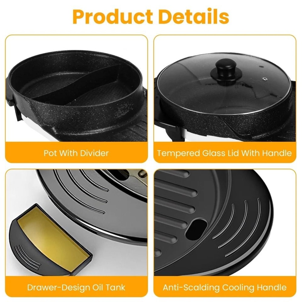 Electric Hot Pot BBQ Grill Cooker NonStick BBQ Grill For Party Camping And Indoor Cooking 5