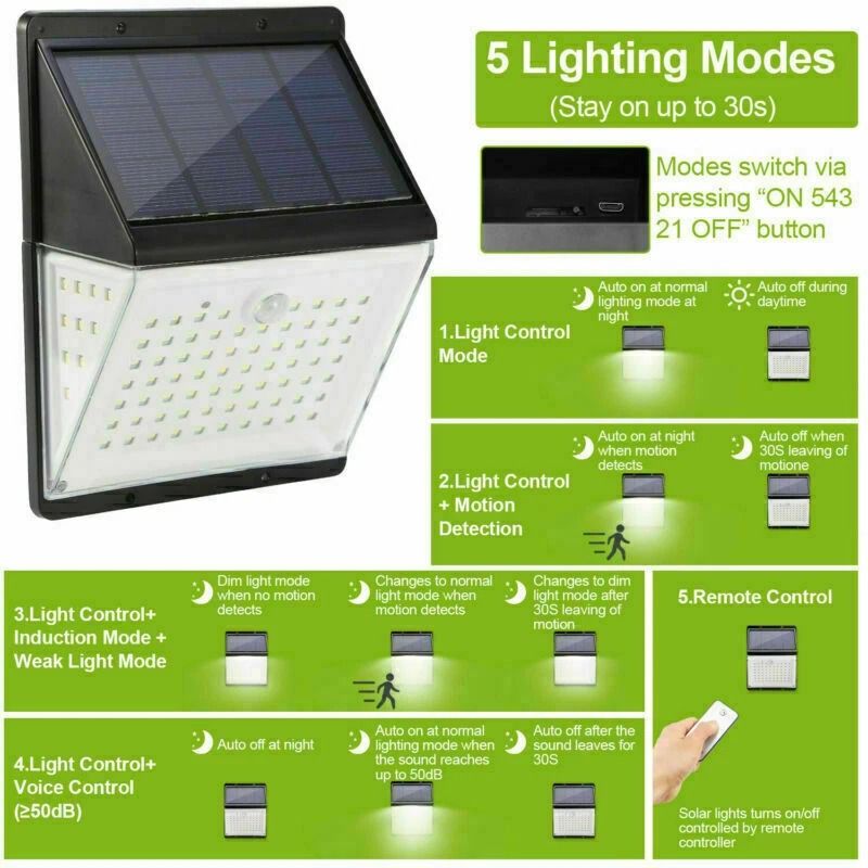PIR Motion Sensor Solar Wall Light LED Waterproof Outdoor Lamp With Remote Lighting 4