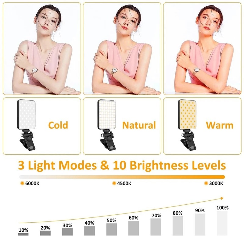 LED Selfie Phone Light Clip On Light For Phone Laptop Lighting Modes Adjustable Brightness 10